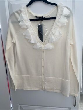 Daisy Fuentes Embellished Cardigan Sweater Medium Ivory NWT